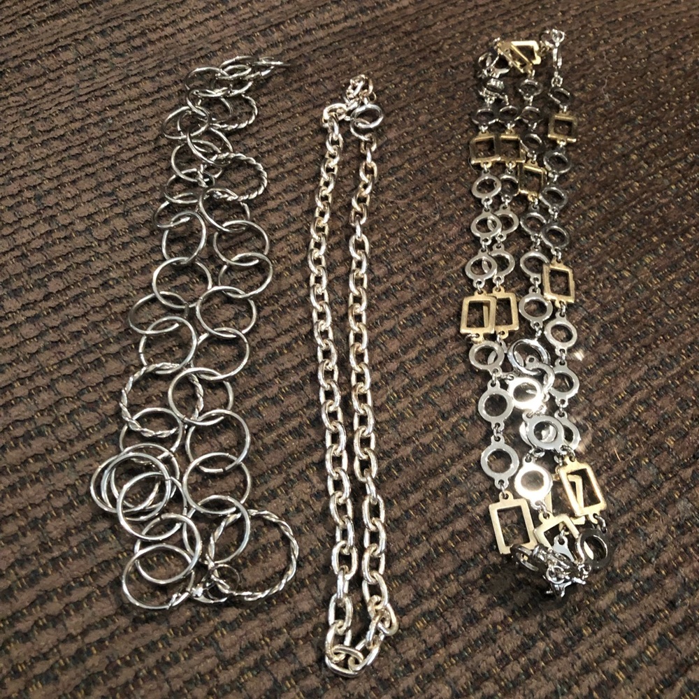 3 silvertone necklaces